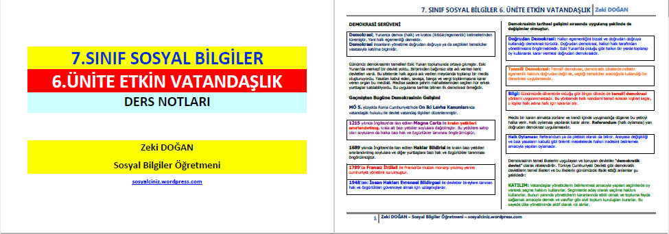 7.Sınıf Sosyal Bilgiler 6.Ünite Etkin Vatandaşlık Ders Notu | Sosyal ...